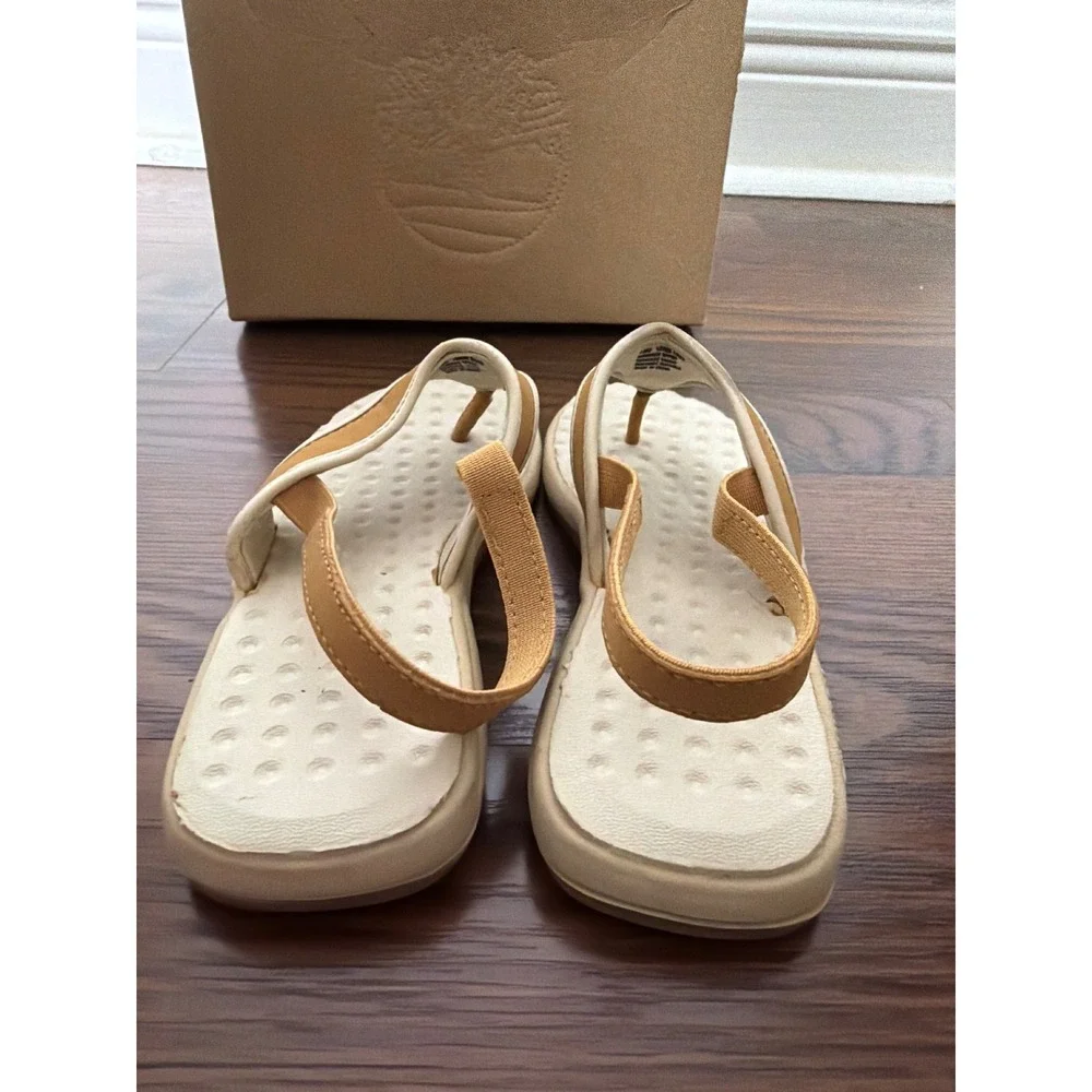 Timberland Kids Thong Sandals Wheat Cream Elastic Back Strap Logo Size 12